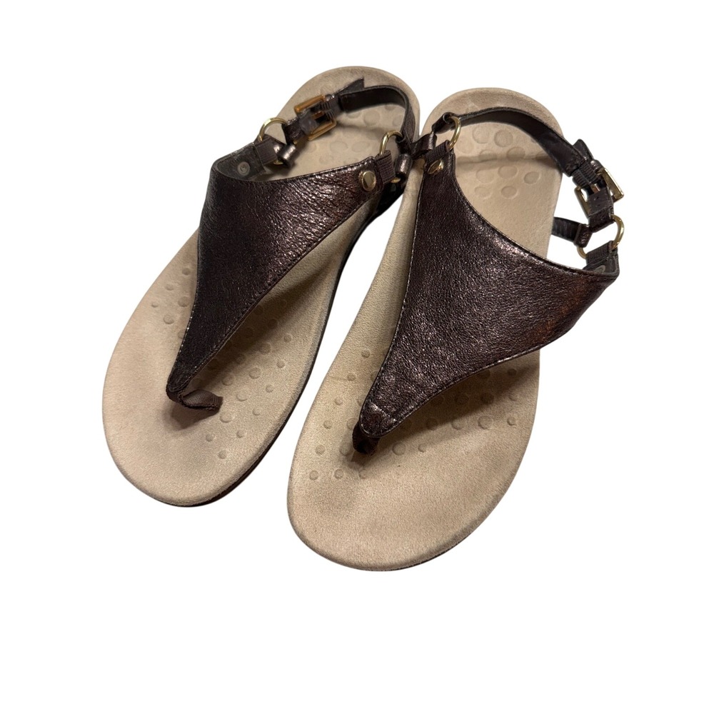 Vionic Kirra Sandals Bronze/Gold EUC Metallic Leather Ortho Comfort Resort 6.5
